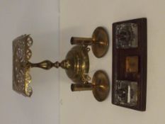 Victorian kettle stand, pair of key candle holders