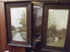 Pair of Edwardian oak framed lithographs