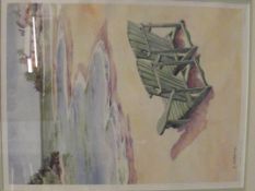 Framed print depicting a Bermudan beach scene, sig