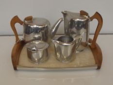 Piquotware four piece tea service and tray