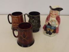 Three Sylvac tankards together with a Sylvac Toby