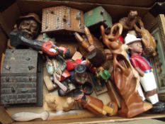 Box of treen and wooden figures
