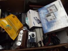 Box of new and vintage cameras