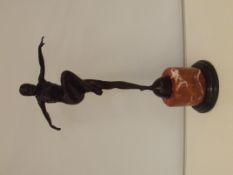 Bronze art deco figure on marble stand, height 57c