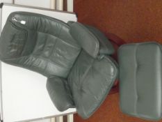 Green leather swivel chair with footstool