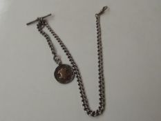 Silver Albert chain with T-bar and fob