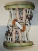 Edwardian bisque group, girl kittens cat and dog,