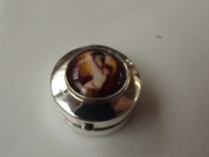 Silver stamped enamel pillbox, nude