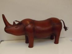 Leather footstool in the form of a rhinoceros, hei