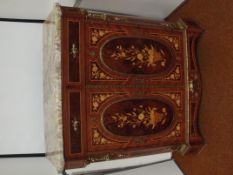 Marquetry inlaid cupboard, French style with marbl