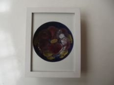 Framed Moorcroft dish, Pansy