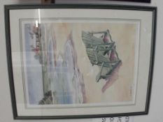 Bermuda beach scene print, signed C Holding