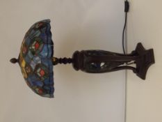 Art Nouveau style leaded table lamp, (finial on sh