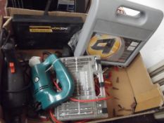 Box of power tools and hand tools