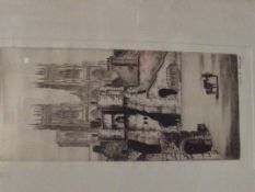 Framed engraving signed in pencil blind stamp