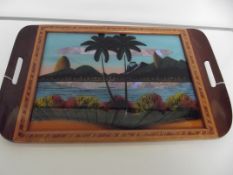 Inlaid tray with Brazilian scene