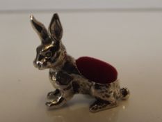 Silver stamped rabbit pin cushion