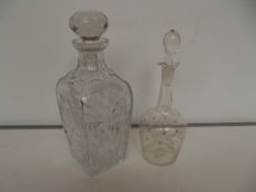 Two decanter, one being cut crystal