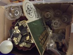 Various items to include dominoes, bone trinket bo