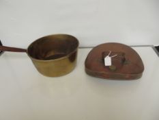 Brass pan together with a copper bed warmer