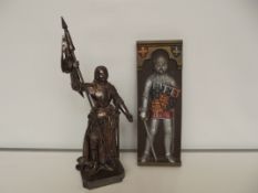 Base metal figure of Jeanne d'Arc together with re