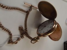 Full hunter pocket watch with gold plated Albert c