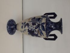 Large flow-blue vase, gilded in gold