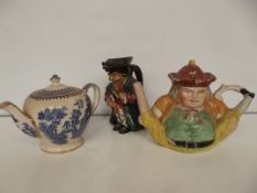 Unicorn Toby jug together with two teapots