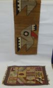 Two Peruvian Rugs, of geometric design together with a vintage loom.