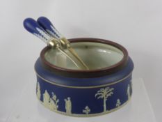 A Wedgwood Cobalt Jasper Ware Salad Bowl, with servers, together with twelve Wedgwood side plates