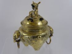 A Chinese Brass Censer & Cover, with dragon finial, approx 24 cms, with three Islamic brass trays