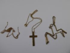 A Lady's 9ct Gold Cross Pendant, together with two 9 ct gold chains, approx 12.4 gms.