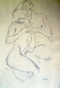 In The Manner of Gustav Klimt, pencil sketch of two nudes 