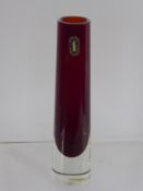 A White Friars Ruby Glass Stem Vase, nr 9655, approx 20 cms high.