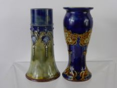 A Doulton Lambeth Ware Vase, in the Art Nouveau style (af) together with a Doulton Lambeth Ware Vase