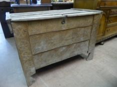 An Antique Scandinavian Marriage Chest, with naive carving to the front panels, raised on squared