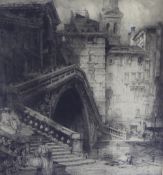 Hedley Fitton (1859-1929), etching of Rialto Bridge Venice, signed in pencil in the margin, approx