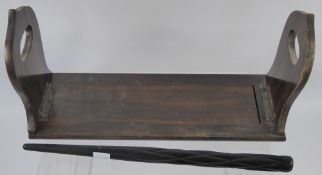 A Victorian Rosewood Bookslide, with decorative brass overlay together with an ebony pointer. (2)