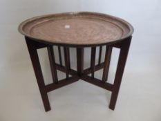 An Early 20th Century Hammered Copper Tray and Stand, made by a St Dunstan's War Blinded Soldier.