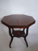 Edwardian Rosewood Octagonal Occasional Table, inlaid centre, four elegant rosewood legs united by