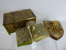 An Antique Brass Victorian Ink Blotter, together with a mounted postal clip in the form of an 'M', a