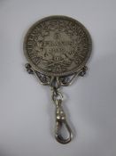 Republic of France Silver Coin, 5 Francs dated 1849, mounted for suspension.