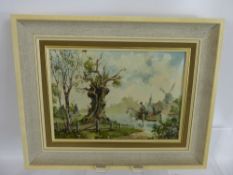 P. Aper Oil on Canvas, depicting a horse and cart with windmills in the distance, signed lower left,