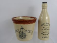 A Pottery Maypole Dairy Co Ltd Milk Jug, together with a County Drug Co 'Cloudy Amonia Bottle and
