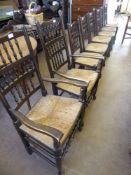 A Refectory-Style Dining Table, with bulbous-form legs and straight stretchers, together with six