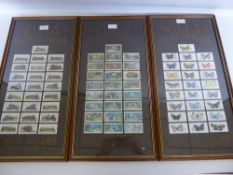 A Set of Four Framed and Glazed Cigarette Cards, depicting butterflies, aeroplanes, steam engines