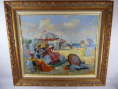 Francis Christaux (1956-Present) Italian, Oil on canvas depicting 'Women on a Beach' approx 60 x