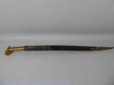 An Antique Turkish Yataghan, a re-curved single edge blade cut with twin fullers, damascened foliate