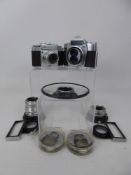 Agfa Optima Reflex + close up lens. Agfa Ambi Silette Camera 50/2.8, 35/4, 90/4 lens proxi-meters.