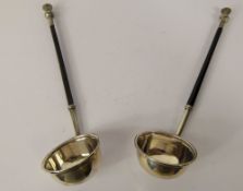 Two Georgian Silver Miniature Ladles, with ebony handles and thistle finials, London hallmark, mm WN